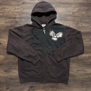 AVIREX Brown Eagle Graphic Zip Up Hoodie - Y2K Biker Size M